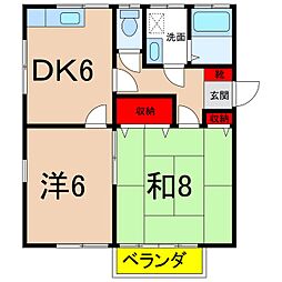 ハイツ小川　5号棟 2階2DKの間取り