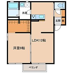 ルミエールB 1階1LDKの間取り