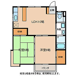 ハイツ東 2階2LDKの間取り