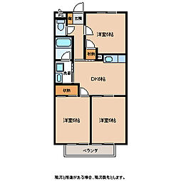 ハイマート明金AB 2階3DKの間取り