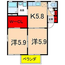 サウスシャトーA 2DKの間取図画像