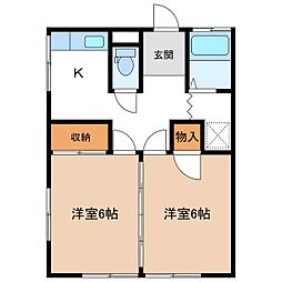 高岡荘 2Kの間取図画像