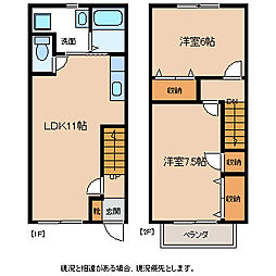 ブルースカイ吉田A 2LDKの間取図画像