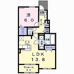 ヒルズポローニアA 1階1LDKの間取り