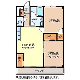 サンハイツ中川A 2LDKの間取図画像