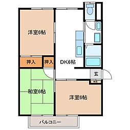 ハイツサンリバー 2階3DKの間取り