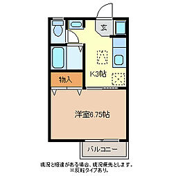 遊眠β館 1階1Kの間取り