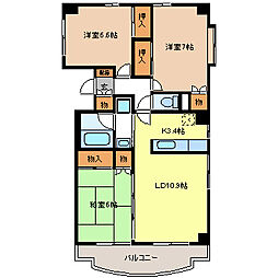 ライフコア上千田 3階3LDKの間取り