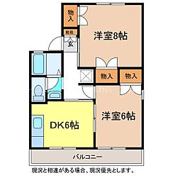 セジュール吉田B 2DKの間取図画像