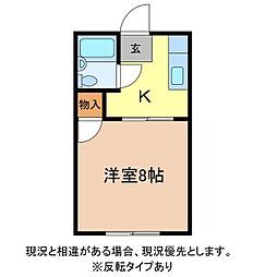 ハイツ岡本 2階1Kの間取り