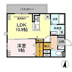 トリシア東和田 W棟 1LDKの間取図画像