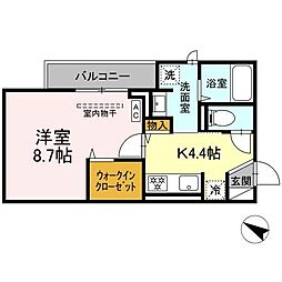 セルメイユール 1Kの間取図画像