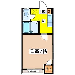 プチハウス三輪 1Kの間取図画像