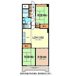 桜新町ハイツ 3LDKの間取図画像