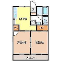 セジュール東和田B棟 2DKの間取図画像