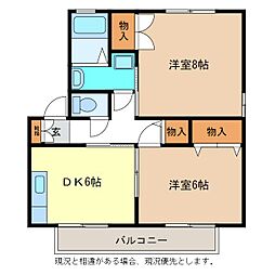 セジュール上高田A 2DKの間取図画像