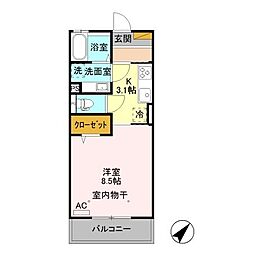 レジデンス令和 1Kの間取図画像