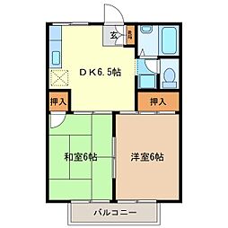 プレジール・アズマB 2DKの間取図画像