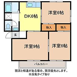 ホワイトベルローズB 3DKの間取図画像