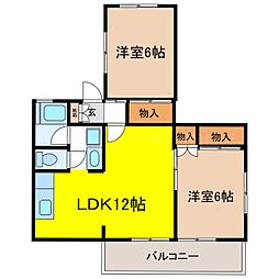 コーポサンライズ三輪 2LDKの間取図画像