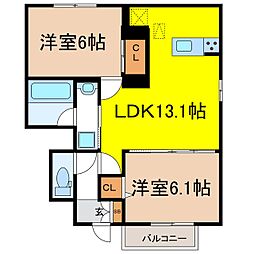 セジュール・万年青 2LDKの間取図画像