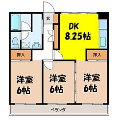 コア伊那北 3階3DKの間取り