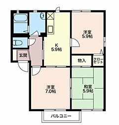 フォーレスエデンA 2階3Kの間取り