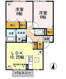 エスペランサ 1階2LDKの間取り
