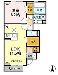 ロイヤルガーデンミノワC 1LDKの間取図画像