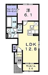 伊那市美篶アパート 1LDKの間取図画像