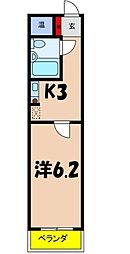 レジデンス志峰 1Kの間取図画像