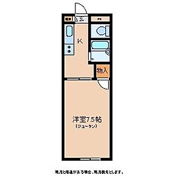 新風ハイツ2号 1階1Kの間取り