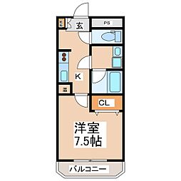 サンライン東部 3階1Kの間取り