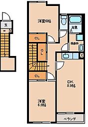 エル・ガーデン 2階2DKの間取り