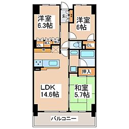 サーパス丸堀　904号室 9階3LDKの間取り
