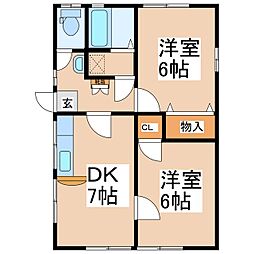 みすず住宅 1階2DKの間取り