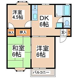 グリーンヒルB棟 3DKの間取図画像