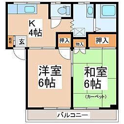 ベルメゾン丸山Part1A棟 2Kの間取図画像