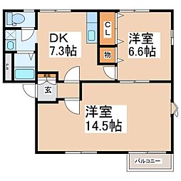 フレグランス城北 2DKの間取図画像