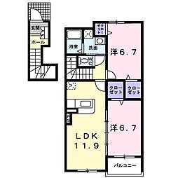 カーサエレガンテA 2LDKの間取図画像