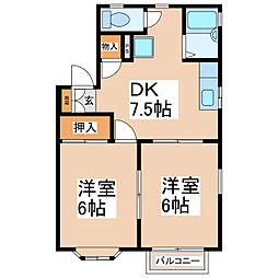 グリーンハイツB 2DKの間取図画像