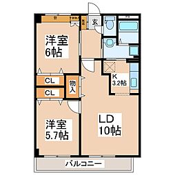 メゾンカーム 2LDKの間取図画像