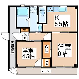宮前ハイツ 2Kの間取図画像