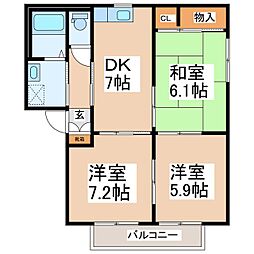 エスポアールB 3DKの間取図画像