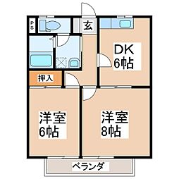 Tハイツ中之条 2階2DKの間取り