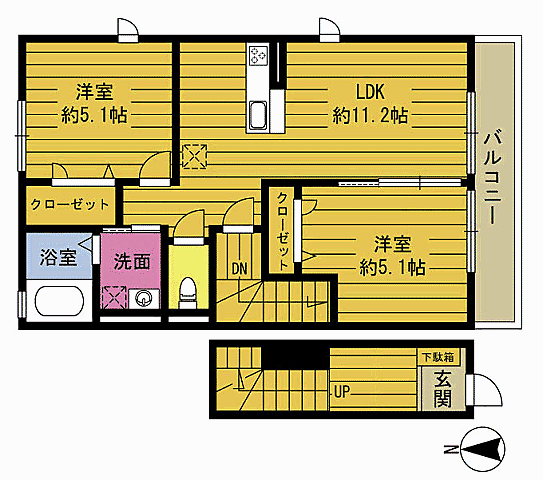 ｃａｓａ・ｄｏｍａｎｉI 202｜大分県大分市横尾東町１丁目(賃貸アパート2LDK・2階・51.10㎡)の写真 その2