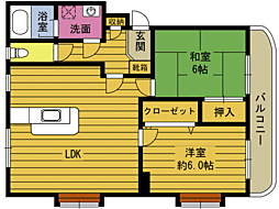 フラワーハイツ森町E 2LDKの間取図画像
