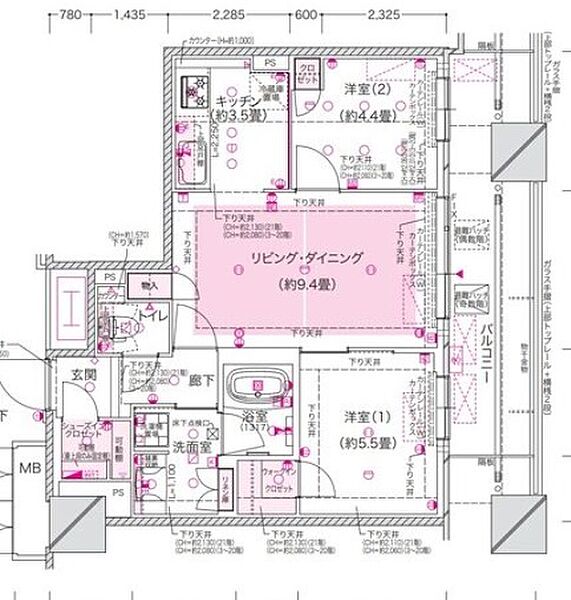 大阪府大阪市中央区常盤町2丁目(賃貸マンション2LDK・5階・55.32㎡)の写真 その2