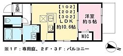 ボヌールK 1LDKの間取図画像