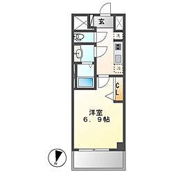 プレサンス丸の内アデル 5階1Kの間取り
